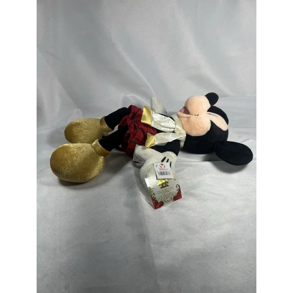 Disney Store Mickey Mouse Christmas Holiday Plush Red Plaid Gold Shoes NWT